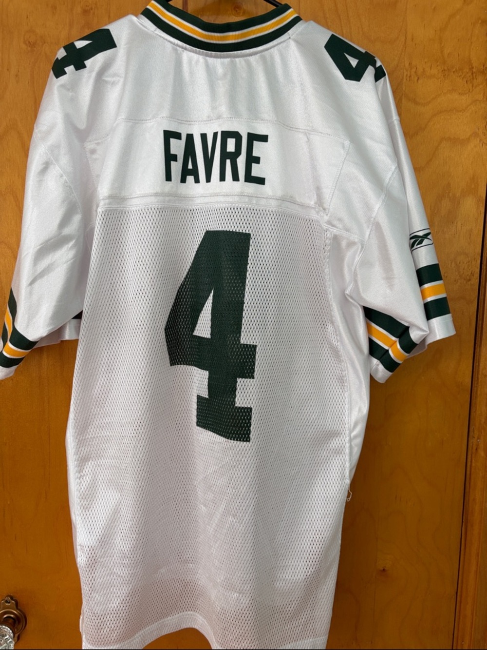 White Favre Packers Jersey #4 from NFL Equipment Sponsored by Reebok in a Medium